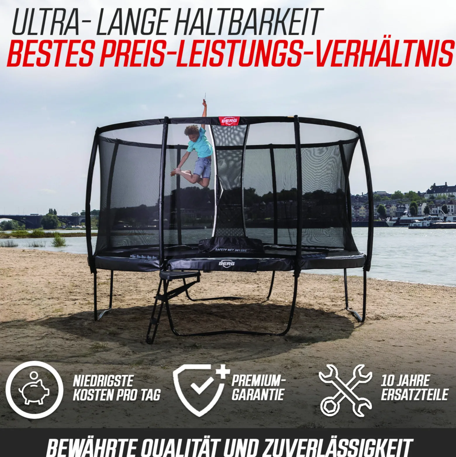 Berg Trampolin Champion inkl. Sicherheitsnetz Deluxe AirFlow Pro